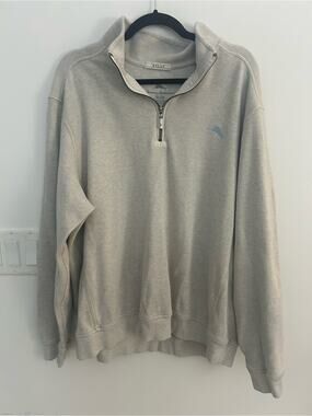 Tommy Bahama Men’s XL 100% Cotton Quarter Zip Pullover Coastal Sweatshirt Gray